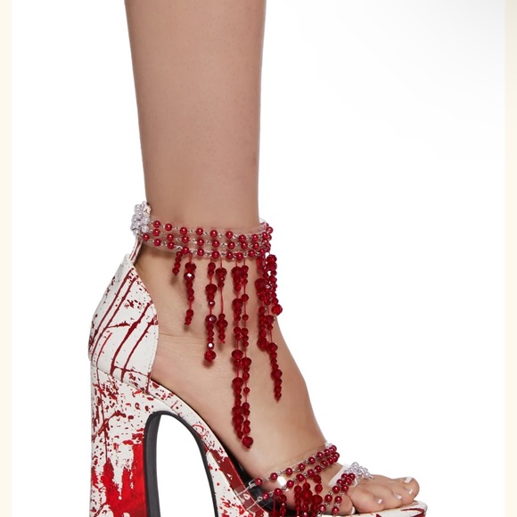Elegant Red Beaded Women's Heels - Picture 2 of 7